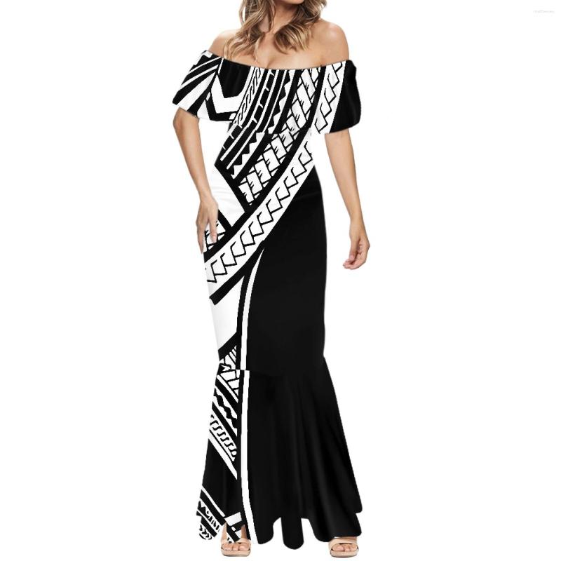 Casual Dresses 2023 Samoa Tribal Women's Short Sleeve Fishtail Dress Summer Party Fashion Sexy One-Shoulder Hawaiian Tattoos Print Beach