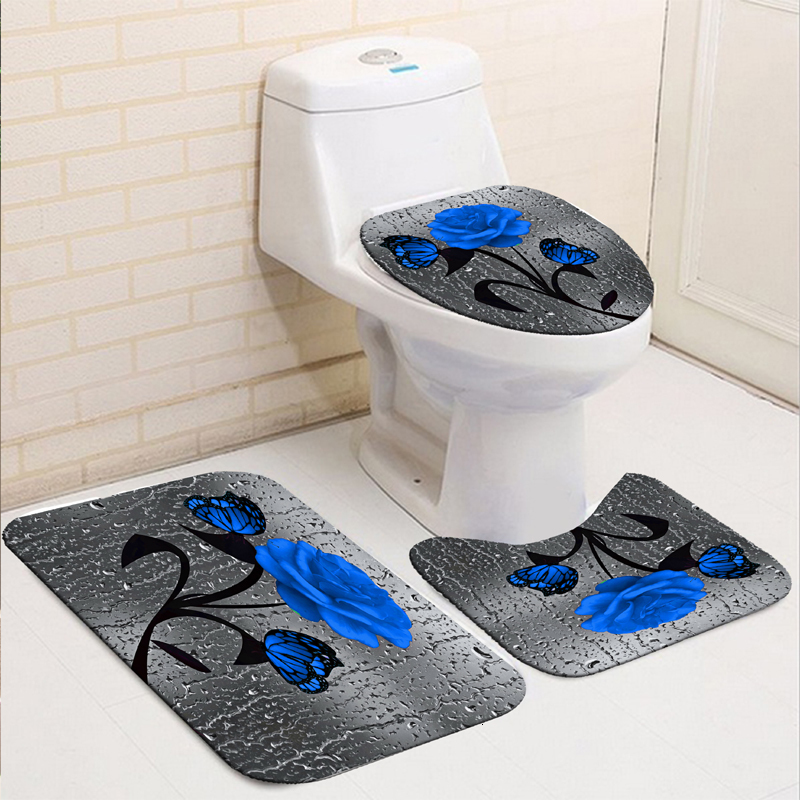 Shower Curtains Blooming Flowers Rose Butterfly Curtain Set Waterproof Bathroom Toilet Seat Cover Bath NonSlip Mat Rug Carpet Decor 230625
