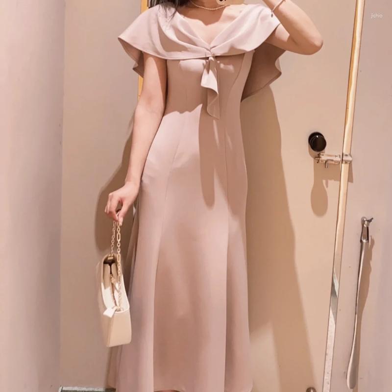 Casual Dresses Neploe Backless Cross Lace Up High Wasit Robe Japanese V-neck Ruffles Slim Fit Solid Color Mermaid Vestidos