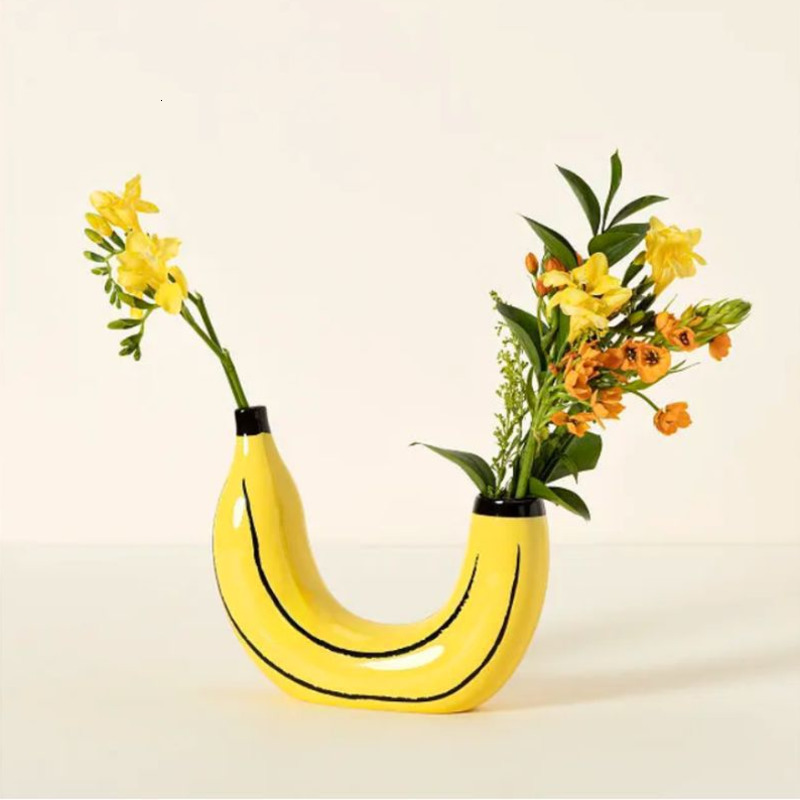 Vases Eclectic Unique Banana Resin Vase in Yellow wer Arrangements desktop vase living room home decoration 230625