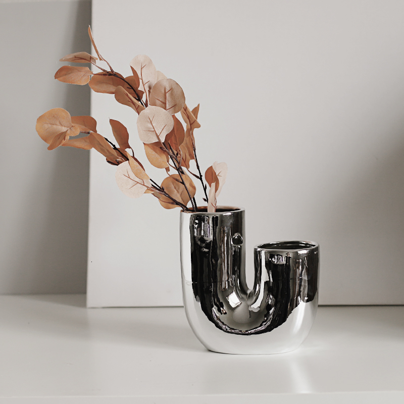 Sier plating Ceramic Vase Nordic home decoration wer shape Vases for wers Living room TV cabinet table decor rero 230625