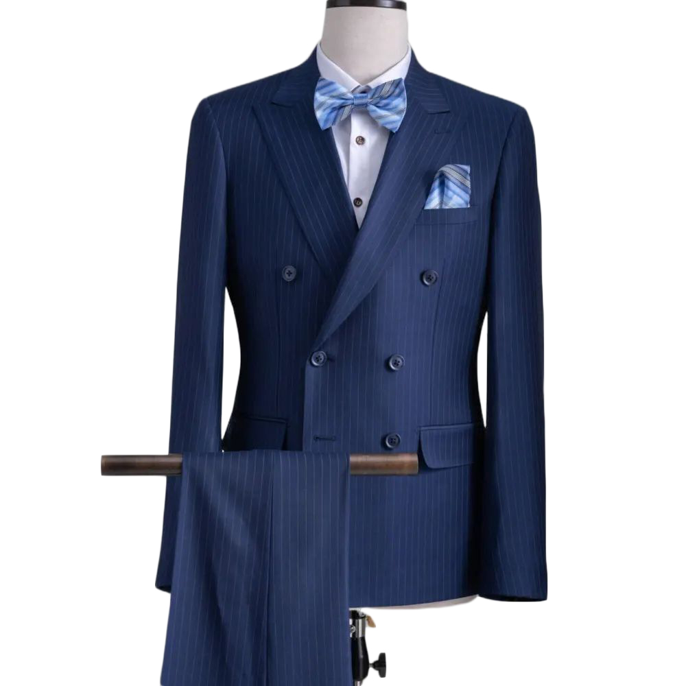 Pinstripe Men's Wedding Suit 2 Pieces Coat With Pants Peaked Lapel Groom Wear Double Breasted Business Tuxedos Customize