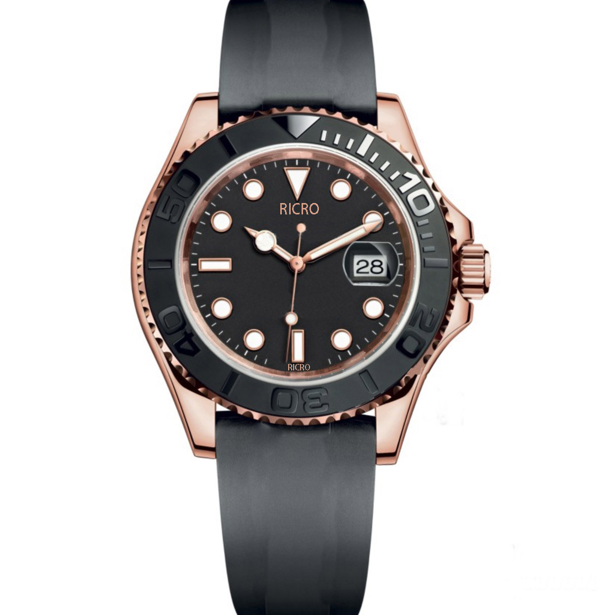 Wristwatch master design sports ceramic watch ring rose gold stainless steel case rubber strap folding buckle