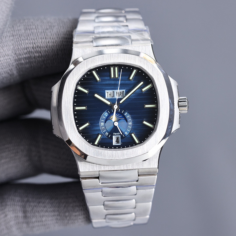 Elegant Watch Men's Sports Watch Luxury Automatic Mechanical Moon and Sun Automatic Date 904L Stainless Steel Watch Band Glow Waterproof Sap