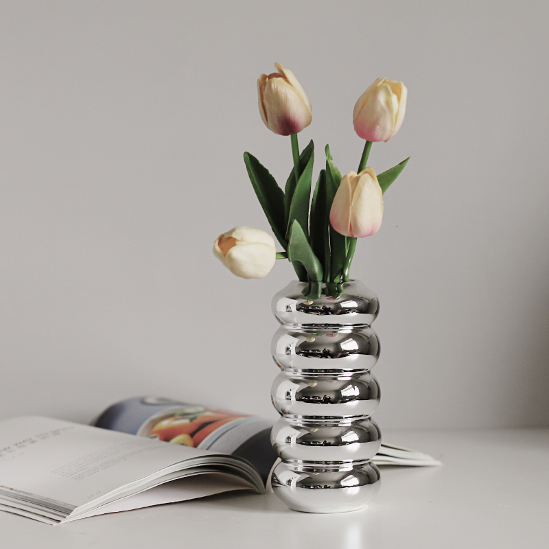 Sier plating Ceramic Vase Nordic home decoration wer shape Vases for wers Living room TV cabinet table decor rero 230625