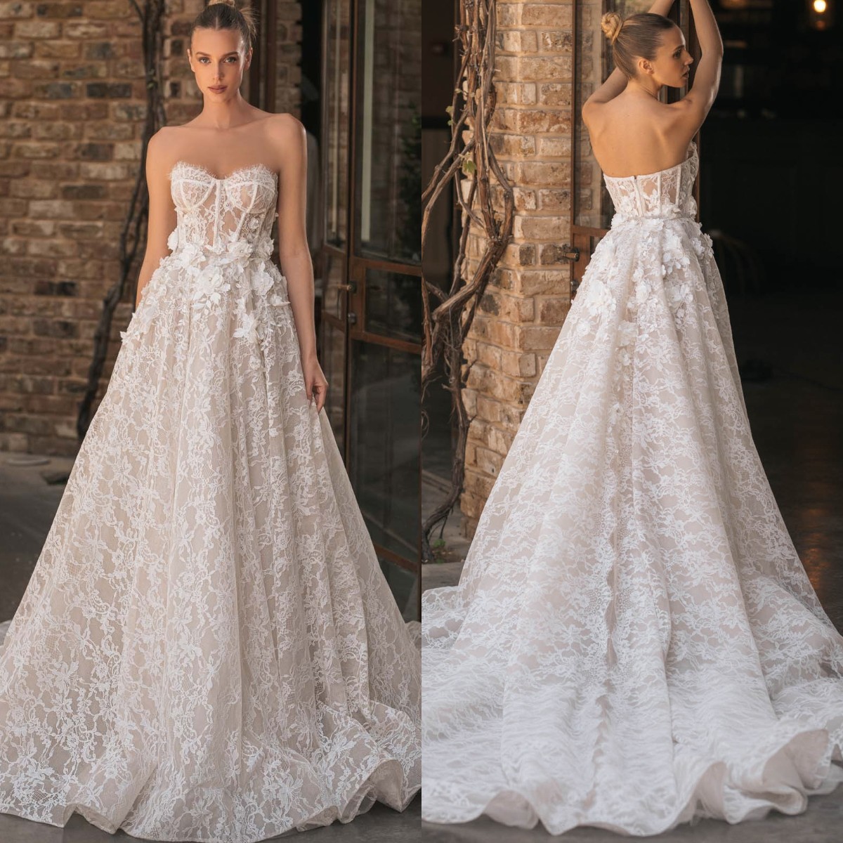 A e Berta Dresses For Bride Sweetheart Lace Wedding Dress Sweep Train Backless Waist Appliques Long Designer Bridal Gowns ppliques