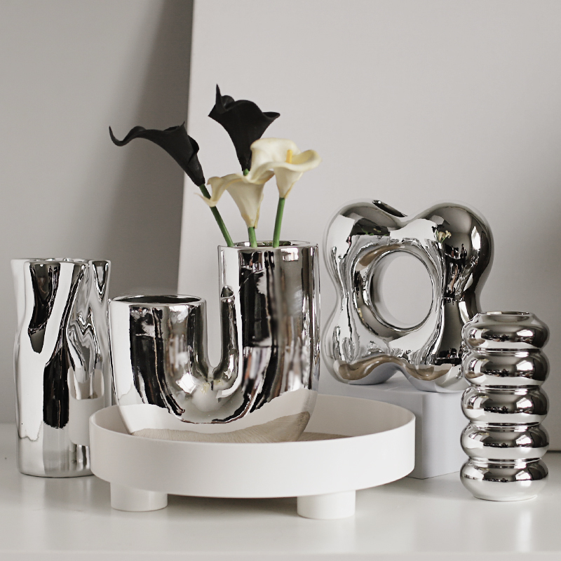 Sier plating Ceramic Vase Nordic home decoration wer shape Vases for wers Living room TV cabinet table decor rero 230625