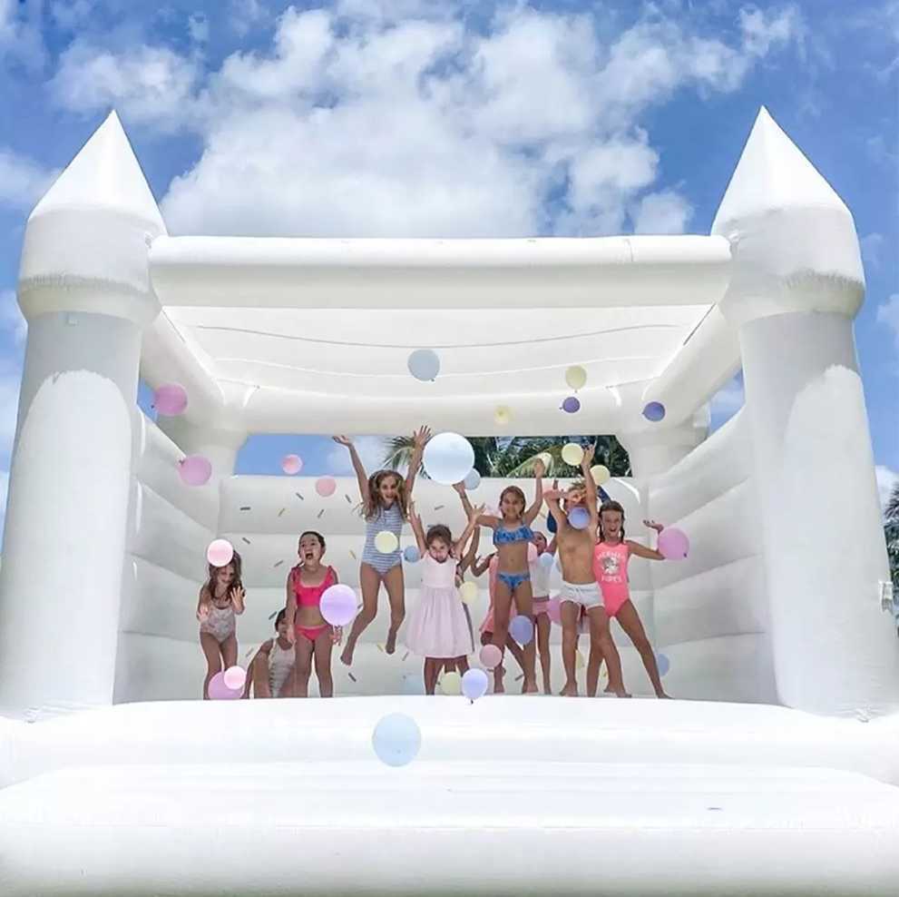 4.5x4.5 15x15ft full PVC Modern kids adult inflatable white bounce house Commercial grade PVC bouncy castle CE wedding bouncer with sun protection cover for sale
4.5x4.5 15x15ft full PVC Modern kids adult inflatable white bounce house Commercial grade PVC bouncy castle CE wedding bouncer with sun protection cover for sale