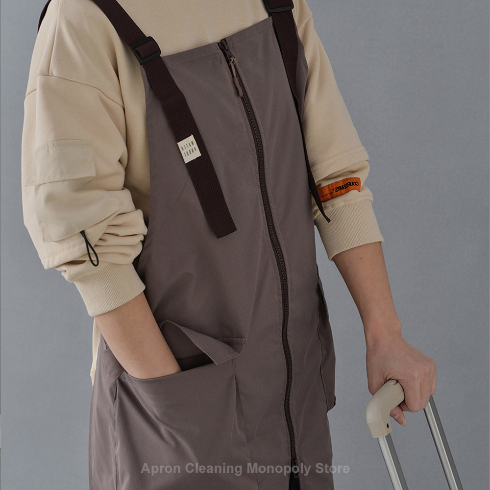 Aprons Split Apron Coffee Shop Restaurant Flower Shop Manicure Salon Overalls With Zipper Waterproof Clothing Kitchen Cleaning 230625