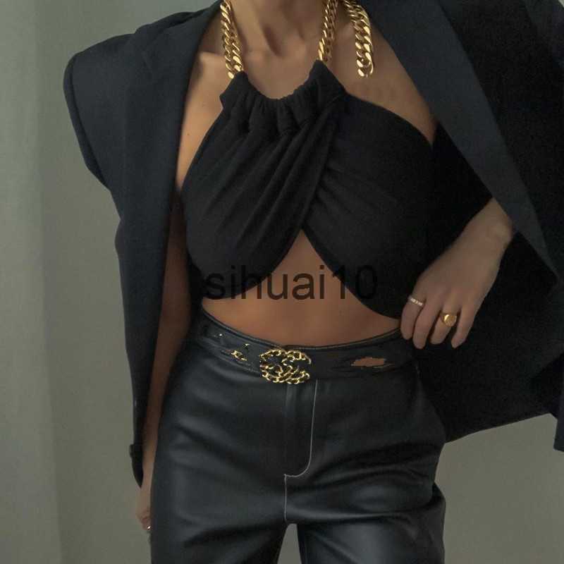 Women' T-Shirt Halter Camisole Womens Sexy Chain Crop Top Summer Fashion Solid Color Round Neck Exposed Navel Tanks J230627, Black
Women' T-Shirt Halter Camisole Womens Sexy Chain Crop Top Summer Fashion Solid Color Round Neck Exposed Navel Tanks J230627, Black