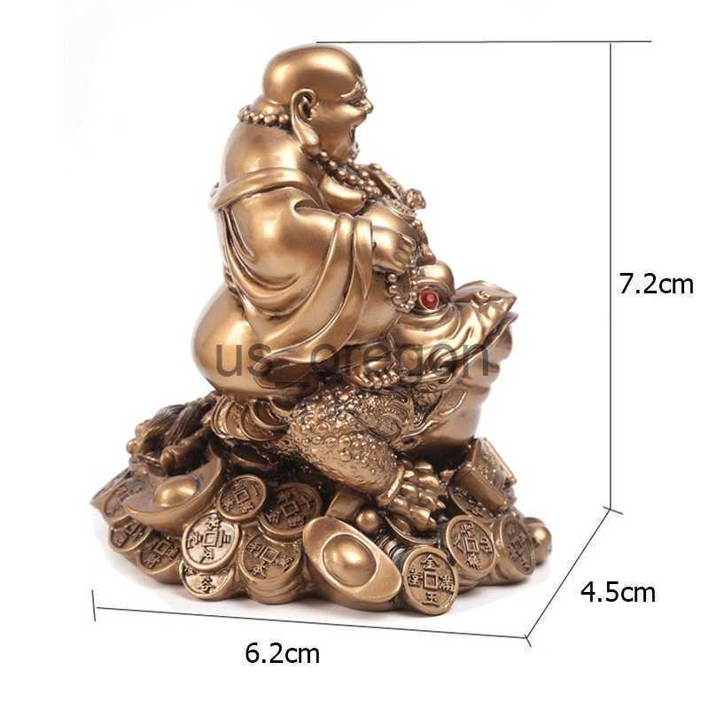 Decorative Objects Figurines LUCKY Feng Shui Maitreya Buddha Statue Toad Figurine Money Fortune Wealth Chinese Golden Frog Home Office Tabletop Decora