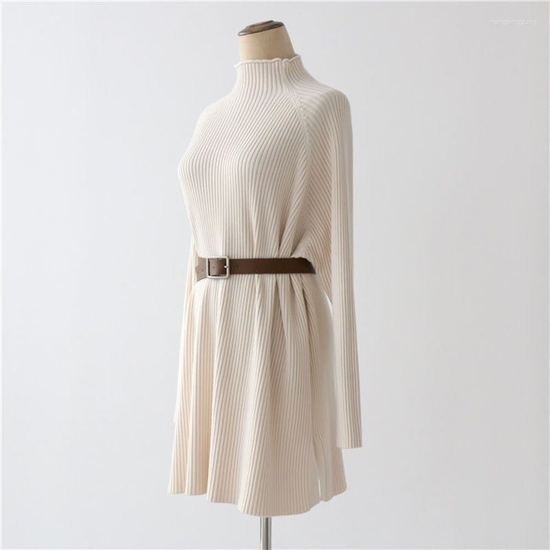 Elegant Turtleneck Sweater For Women - Autumn Winter Solid Color Long Knit Pullover, Loose Office Outwear Top