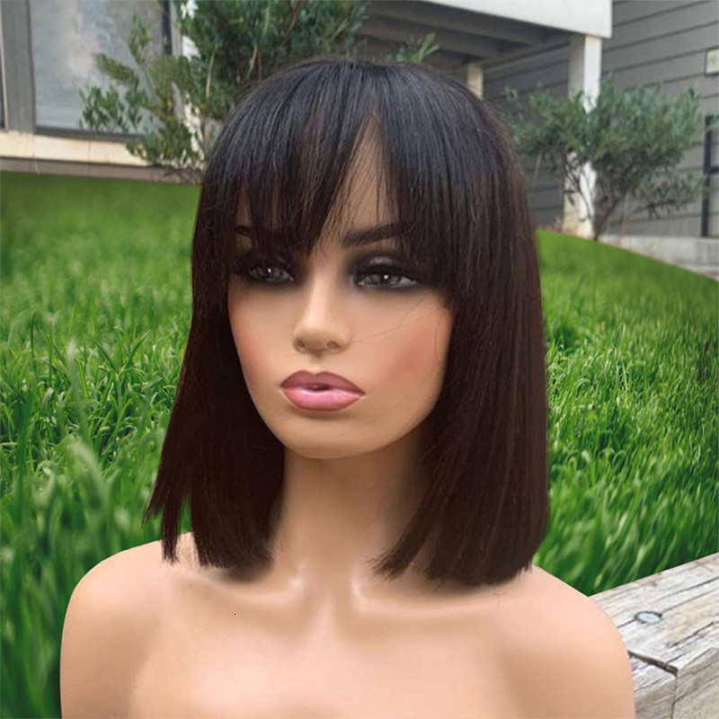 Straight Bob with Bangs Bone Straight Human Hair for Women Human Hair Full Machine Made Bob Fringe 8-16 Inches 0618