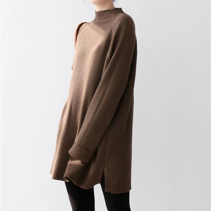 Elegant Turtleneck Sweater For Women - Autumn Winter Solid Color Long Knit Pullover, Loose Office Outwear Top