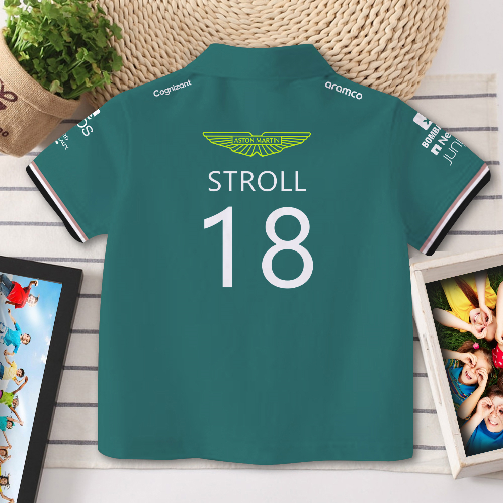 Polos Season Aston Martin Racing Team Children Polo Shirt Summer Short Sleeve Sport Boy Girl Kids T-shirt Tops Fashion Clothing 230626