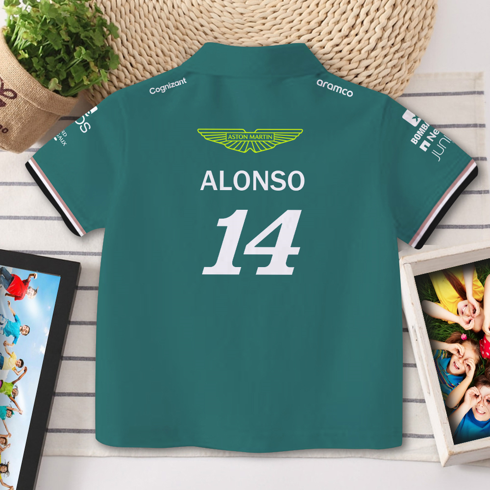 Polos Season Aston Martin Racing Team Children Polo Shirt Summer Short Sleeve Sport Boy Girl Kids T-shirt Tops Fashion Clothing 230626