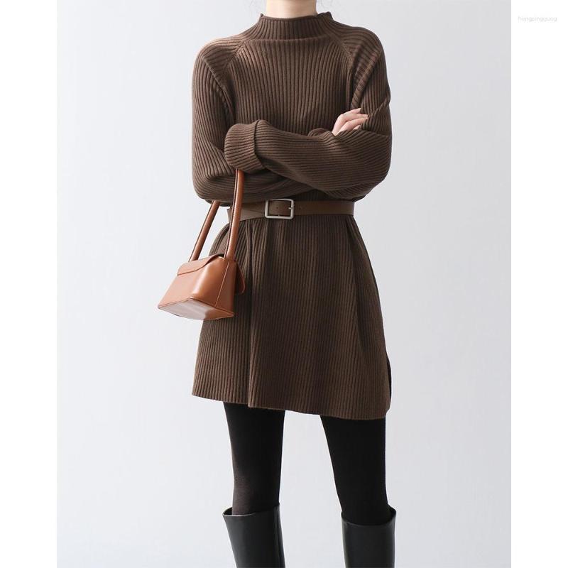 Elegant Turtleneck Sweater For Women - Autumn Winter Solid Color Long Knit Pullover, Loose Office Outwear Top
