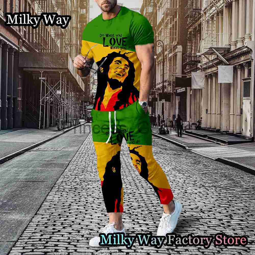 Men's Tracksuits Men's Summer Bob Marley Tracksuit One Love TShirt Pants Set Male Fashion Suit Casual Vintage Outfit Reggae Music Clothing x0627, 01
Men's Tracksuits Men's Summer Bob Marley Tracksuit One Love TShirt Pants Set Male Fashion Suit Casual Vintage Outfit Reggae Music Clothing x0627, 01