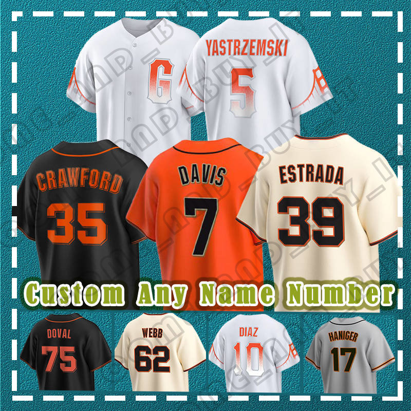 5 Mike Yastrzemski San Francisco Baseball Jersey 35 Brandon Crawford 7 Davis 17 Mitch Haniger Thairo Estrada Camilo Doval Logan Webb Taylor Rogers Conforto Darin Ruf