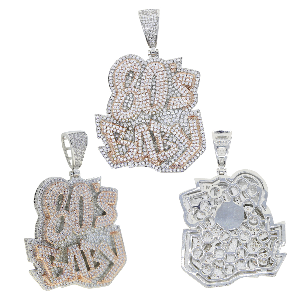 80s baby letter Pendant Necklace for womens Mens two color 5A Cubic Zircon Paved Hip Hop gift Jewelry