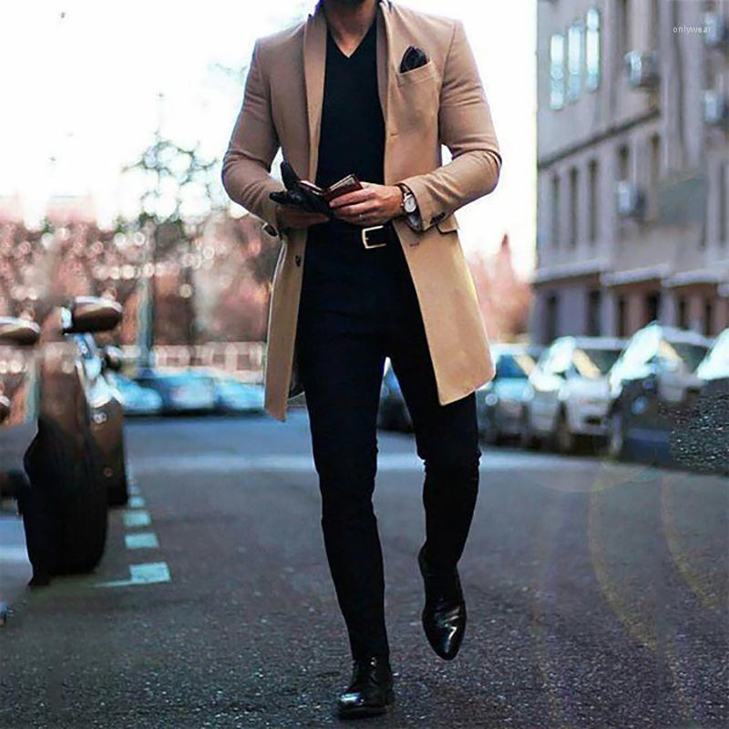Men's Wool Autumn Winter Woolen Coat Men Casual Single Breasted Mid-length Jacket Outwear Man Turn-down Collar Solid Pocket Daily Cardigans