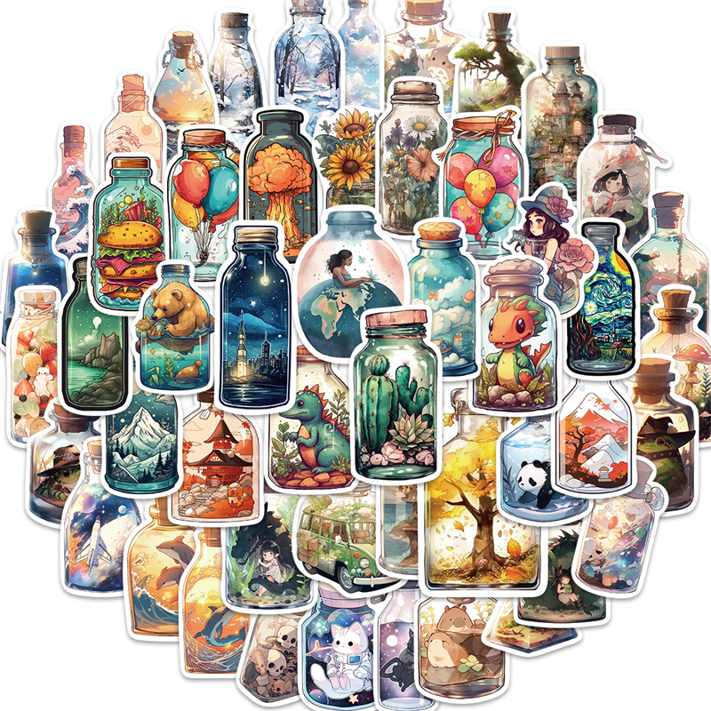 50Pcs Vintage Ins Cute Bottle Animal Cartoon Stickers Kawaii Aesthetic Graffiti Stickers for DIY Luggage Laptop Skateboard Motorcycle Bicycle Stickers