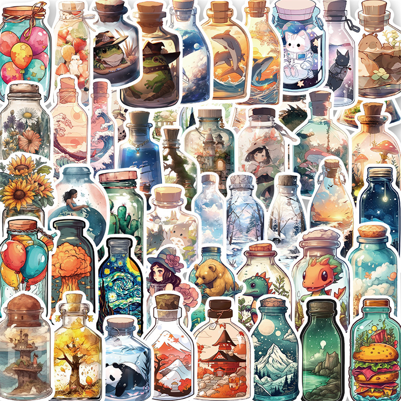 50Pcs Vintage Ins Cute Bottle Animal Cartoon Stickers Kawaii Aesthetic Graffiti Stickers for DIY Luggage Laptop Skateboard Motorcycle Bicycle Stickers