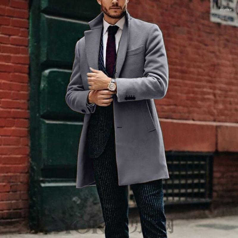 Men's Wool Autumn Winter Woolen Coat Men Casual Single Breasted Mid-length Jacket Outwear Man Turn-down Collar Solid Pocket Daily Cardigans