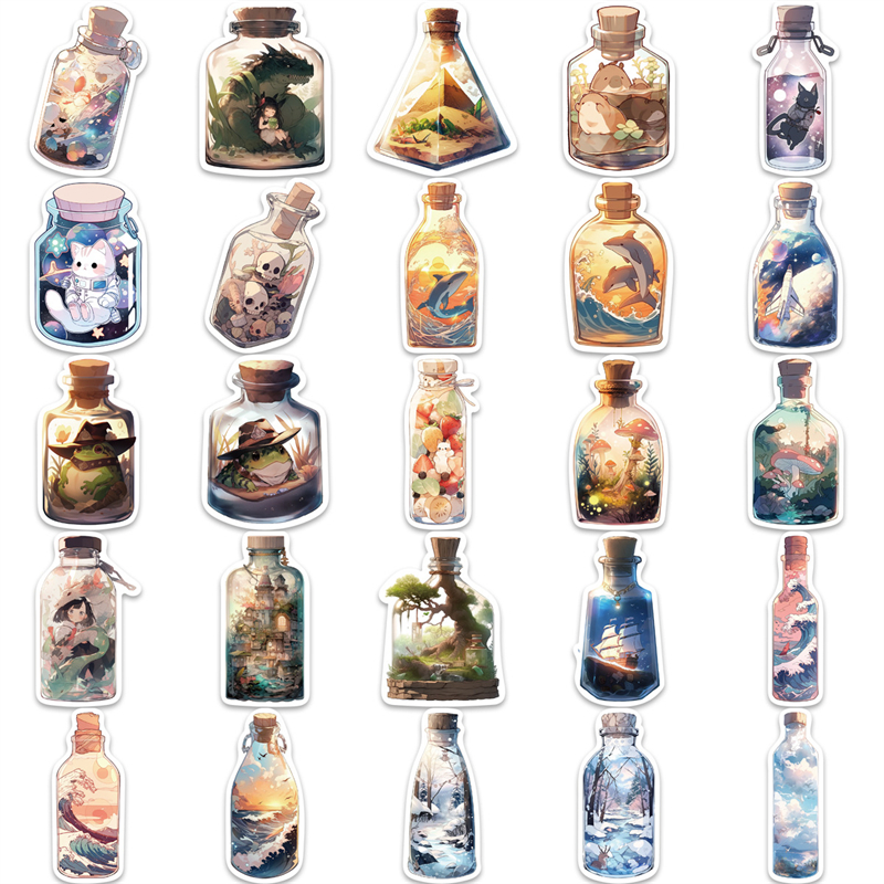 50Pcs Vintage Ins Cute Bottle Animal Cartoon Stickers Kawaii Aesthetic Graffiti Stickers for DIY Luggage Laptop Skateboard Motorcycle Bicycle Stickers