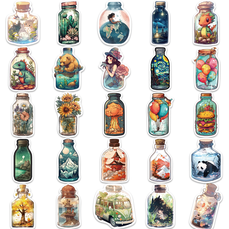 50Pcs Vintage Ins Cute Bottle Animal Cartoon Stickers Kawaii Aesthetic Graffiti Stickers for DIY Luggage Laptop Skateboard Motorcycle Bicycle Stickers
