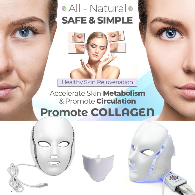 Face Massager LED Pon 7 Color Mask Skin Rejuvenation Therapy Neck Anti-wrinkle Age Machine Whiten Repair Beauty Care Massage Tools 230626