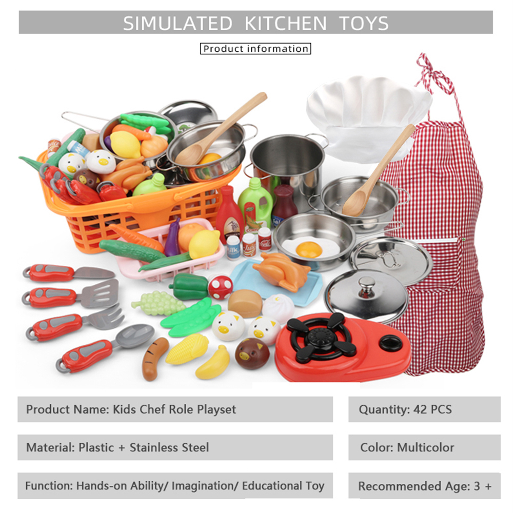 Kitchens Play Food 42 PCS Pretend Play Kitchen Toy Children Chef Role Playset Cooking Set Educational Gift for Toddlers Kids Girls Boys 230626