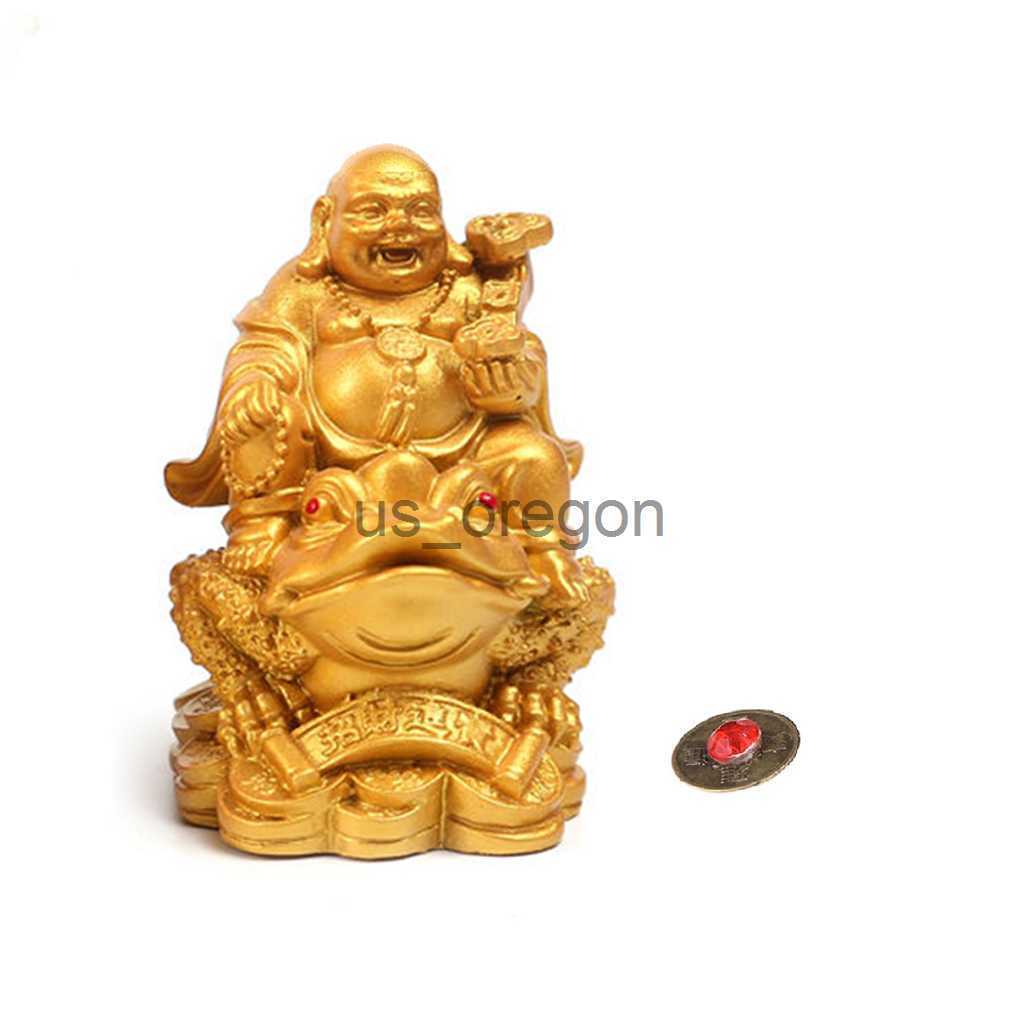 Decorative Objects Figurines LUCKY Feng Shui Maitreya Buddha Statue Toad Figurine Money Fortune Wealth Chinese Golden Frog Home Office Tabletop Decora