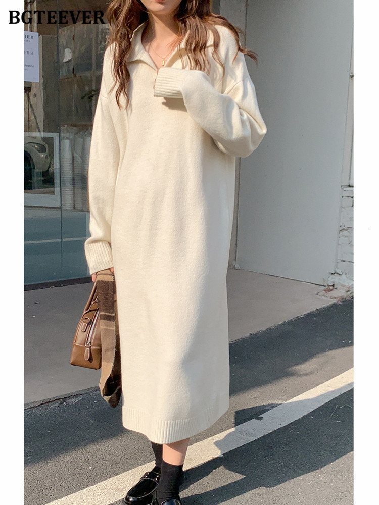 Casual Dresses BGTEEVER Thicken Warm Loose Sweater Women Autumn Winter Lapel Full Sleeve Solid Long Knitted Female vestidos 23414, Apricot
Casual Dresses BGTEEVER Thicken Warm Loose Sweater Women Autumn Winter Lapel Full Sleeve Solid Long Knitted Female vestidos 23414, Apricot
