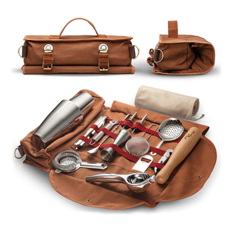 Wine Glasses Bar Tools Storage Bag Professional Bartender Kits Hanging Cocktail Shaker Set Organizer Portable Accessories 230627
