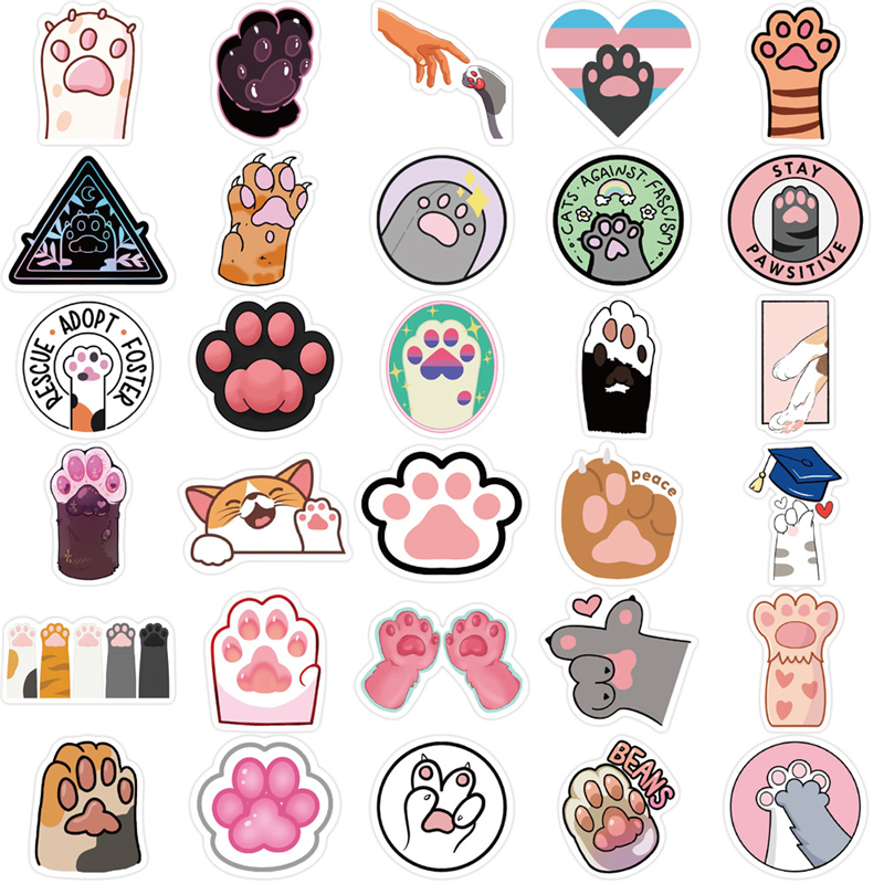61Pcs Cute Cat Paw Stickers Kitty Paws Graffiti Stickers for DIY Luggage Laptop Skateboard Motorcycle Bicycle Stickers