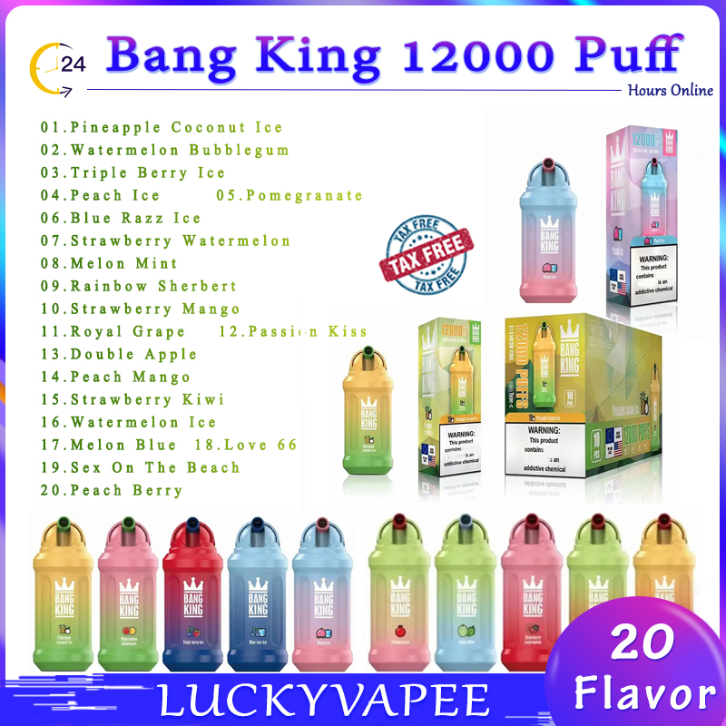 Original Bang King 12000 Puffs Disposable Vapes Pen E Cigarette 0% 2% 3% 5% Vaporizer Recharge Battery Vape Pen Puffbars Bang Puff 12K
Original Bang King 12000 Puffs Disposable Vapes Pen E Cigarette 0% 2% 3% 5% Vaporizer Recharge Battery Vape Pen Puffbars Bang Puff 12K