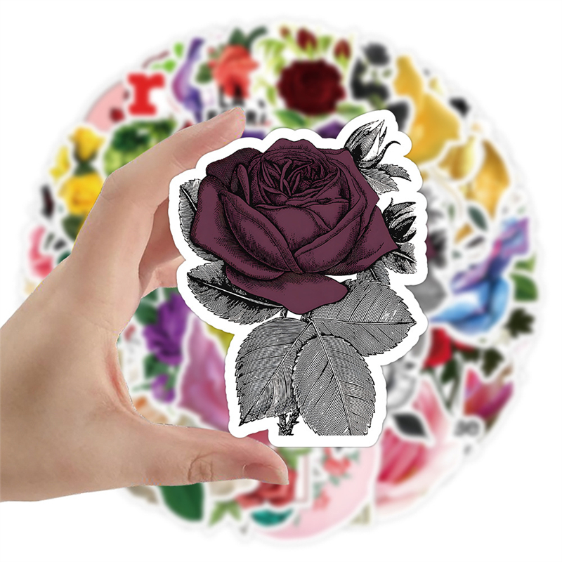 50Pcs Colorful Rose Stickers Beautiful Flower Graffiti Kids Toy Skateboard Car Motorcycle Bicycle Sticker Decals