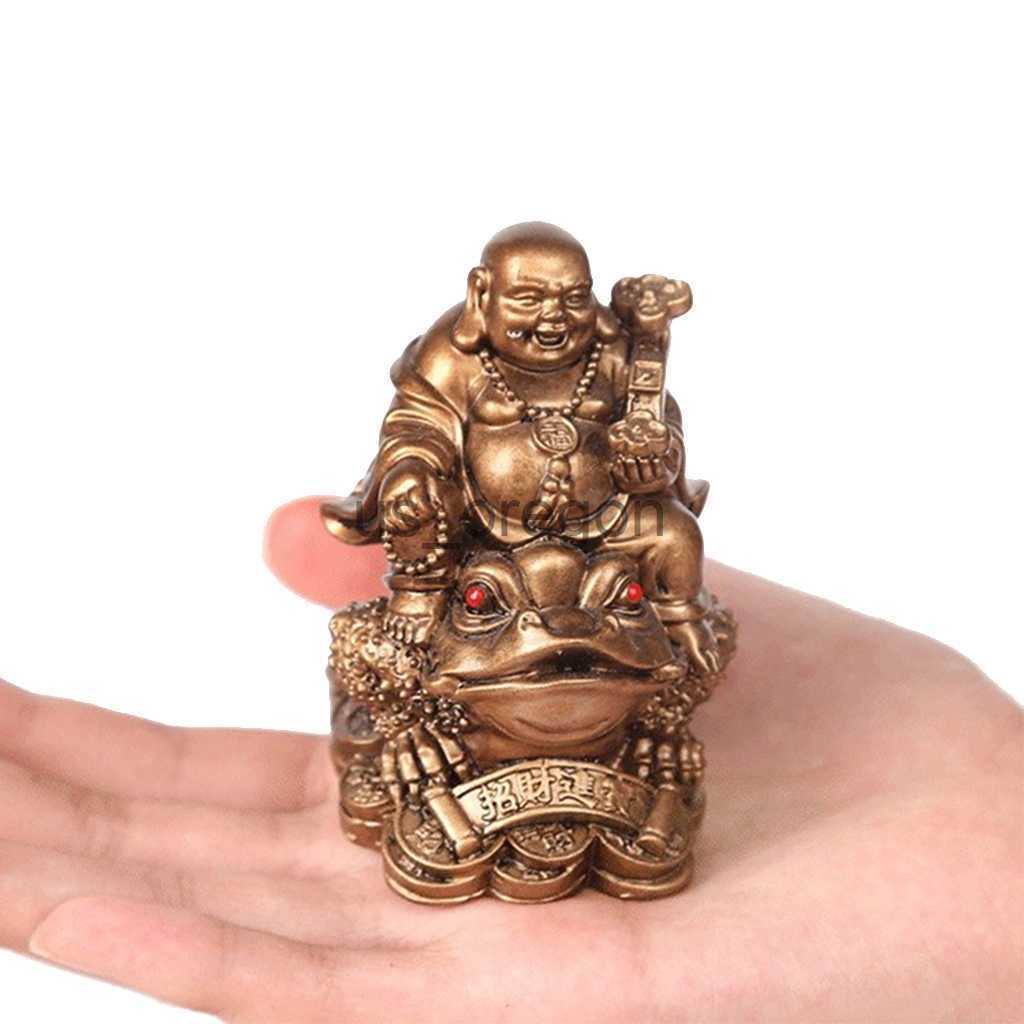 Decorative Objects Figurines LUCKY Feng Shui Maitreya Buddha Statue Toad Figurine Money Fortune Wealth Chinese Golden Frog Home Office Tabletop Decora