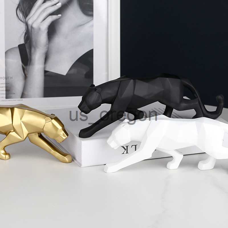Decorative Objects Figurines Black panther animal statue Resin abstract Geometric Style Decor Crafts Modern home livingroom office desktop Sculpture O