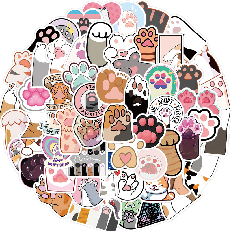 61Pcs Cute Cat Paw Stickers Kitty Paws Graffiti Stickers for DIY Luggage Laptop Skateboard Motorcycle Bicycle Stickers