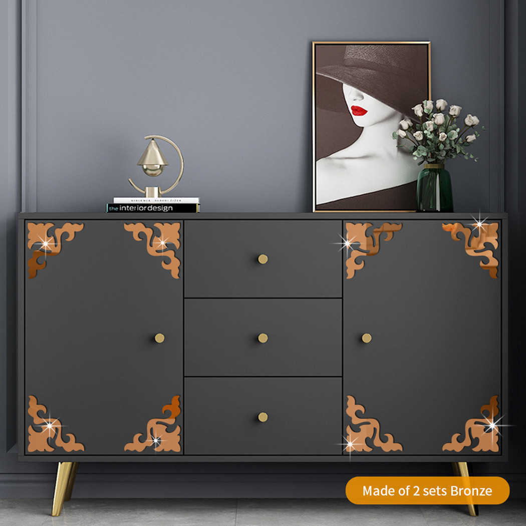 4Pcs Wall Stickers PS Board Mirror Decal Furniture Wardrobe Closet Border Diagonal Lace DIY Art Home Decoration 15x15CM