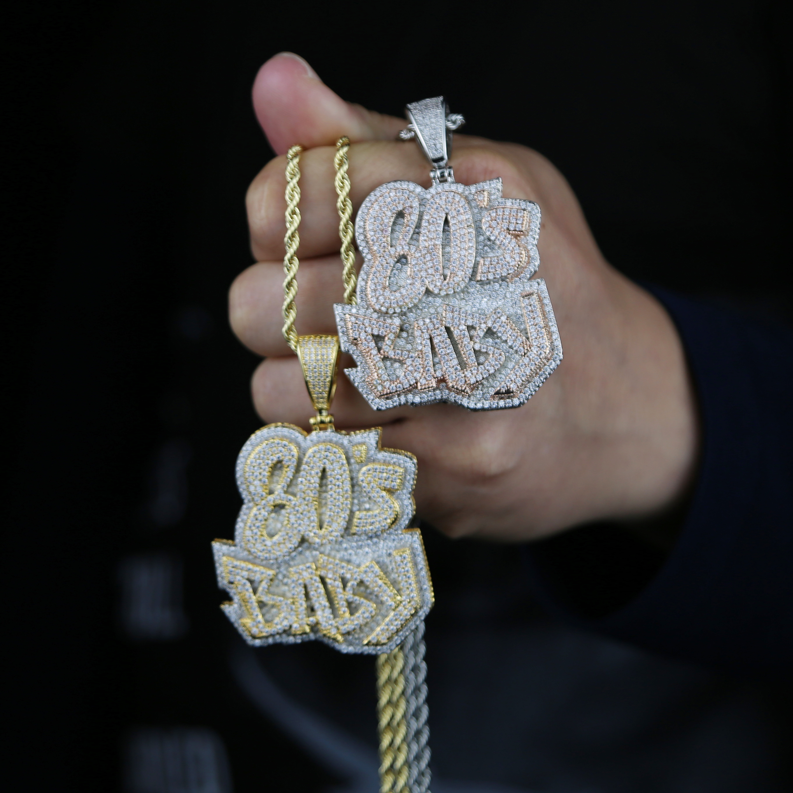 80s baby letter Pendant Necklace for womens Mens two color 5A Cubic Zircon Paved Hip Hop gift Jewelry