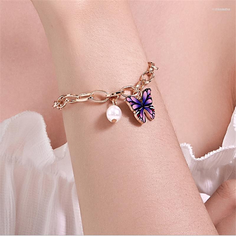 Link Bracelets Dream Color Butterfly Bracelet Summer Style Creative Temperament Pearl Thick Chain
Link Bracelets Dream Color Butterfly Bracelet Summer Style Creative Temperament Pearl Thick Chain