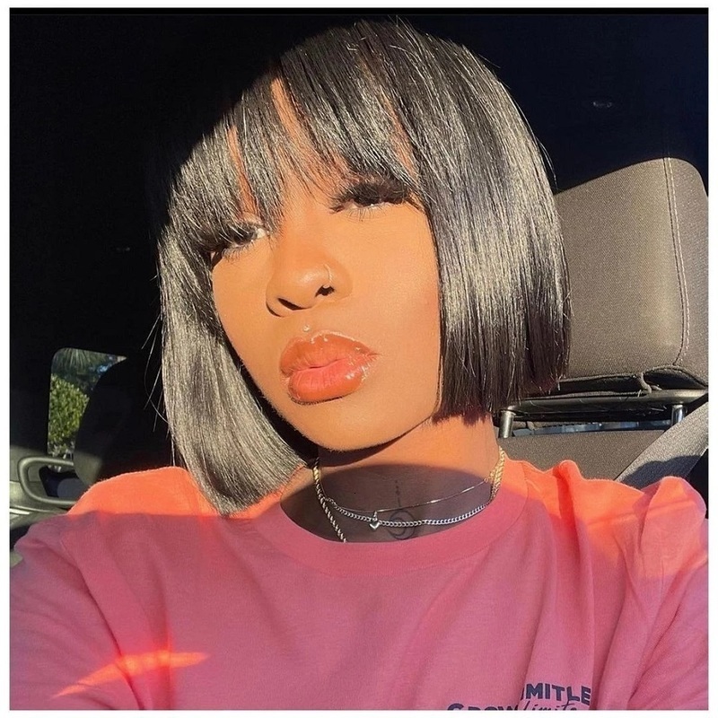 Straight Bob with Bangs Bone Straight Human Hair for Women Human Hair Full Machine Made Bob Fringe 8-16 Inches 0618