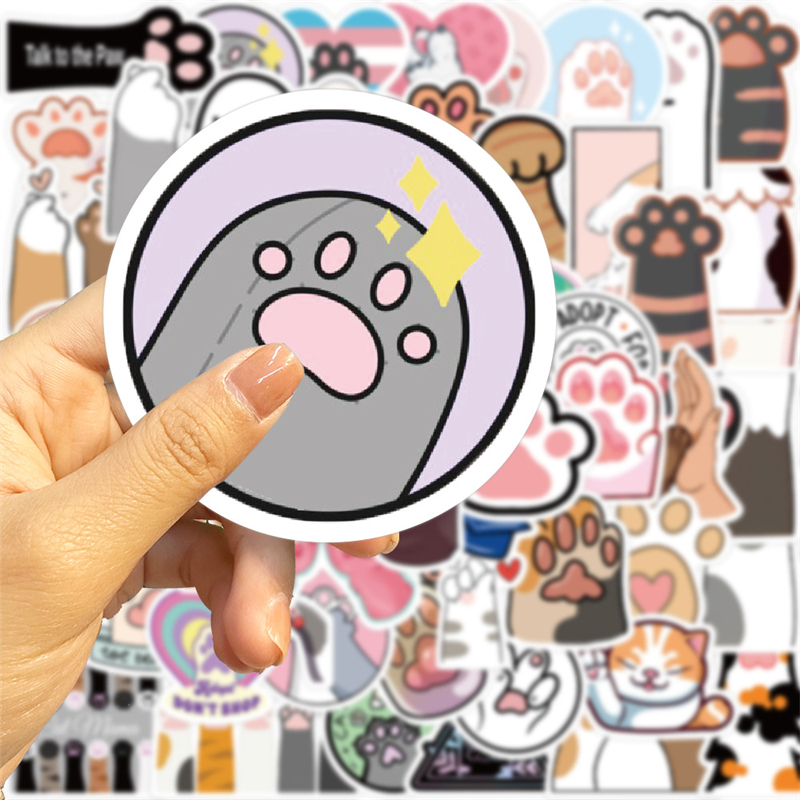 61Pcs Cute Cat Paw Stickers Kitty Paws Graffiti Stickers for DIY Luggage Laptop Skateboard Motorcycle Bicycle Stickers