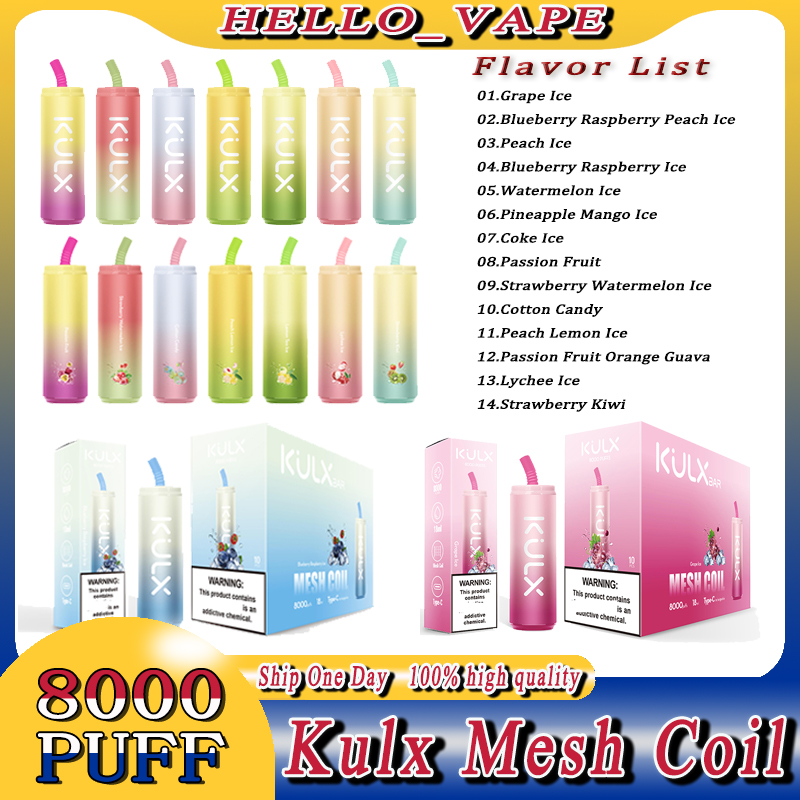 Original Kulx Mesh Coil 8000 puff E Cigarette 14 Flavors 18ml Rechargeable Disposable Vape Pen Device Pod Smoking Vapes Kit puff Kulx 8000 Puffs 0% 2% 3% 5% 850Mah Battery
Original Kulx Mesh Coil 8000 puff E Cigarette 14 Flavors 18ml Rechargeable Disposable Vape Pen Device Pod Smoking Vapes Kit puff Kulx 8000 Puffs 0% 2% 3% 5% 850Mah Battery