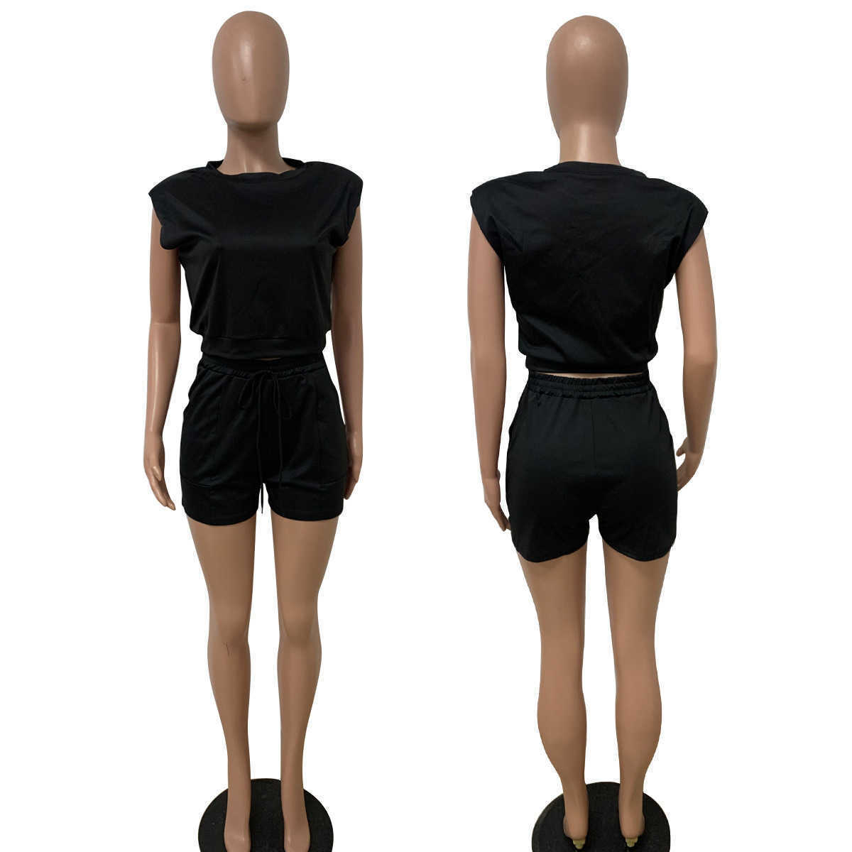 Womens Short Sleeve Tracksuits New Summer Women's outfits Solid Color Round Neck Sports Shorts Set