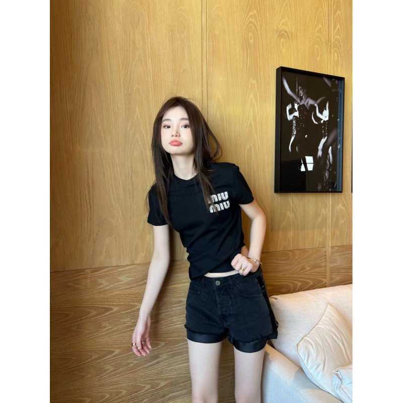 MM23SS Spring/Summer New Product Small Three Color Round Neck T-shirt Top Version Slim Fashion Casual Versatile Women