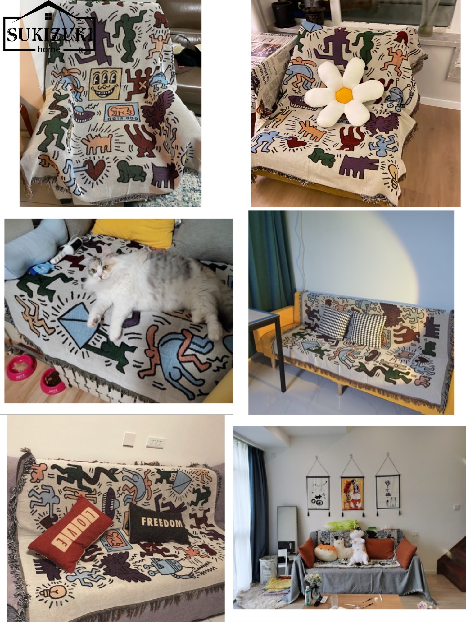 Tapestries American Graffiti Master Keith haring Illustrated single person sofa Blanket Air Conditioning Leisure Cover Blanket Tapestry 230626